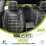 Σετ Καλύμματα Αυτοκινήτου Otom GTI Sports Design Universal Βαμβακερό Ύφασμα και Δερματίνη Εμπρός και Πίσω 11 Τεμαχίων Μαύρο - Πράσινο