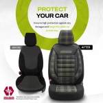 Σετ Καλύμματα Αυτοκινήτου Otom GTI Sports Design Universal Βαμβακερό Ύφασμα και Δερματίνη Εμπρός και Πίσω 11 Τεμαχίων Μαύρο - Πράσινο