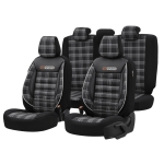 Σετ Καλύμματα Αυτοκινήτου Otom GTI Sports Design Universal Βαμβακερό Ύφασμα και Δερματίνη Εμπρός και Πίσω 11 Τεμαχίων Μαύρο - Γκρί