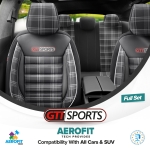 Σετ Καλύμματα Αυτοκινήτου Otom GTI Sports Design Universal Βαμβακερό Ύφασμα και Δερματίνη Εμπρός και Πίσω 11 Τεμαχίων Μαύρο - Γκρί