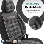 Σετ Καλύμματα Αυτοκινήτου Otom GTI Sports Design Universal Βαμβακερό Ύφασμα και Δερματίνη Εμπρός και Πίσω 11 Τεμαχίων Μαύρο - Γκρί
