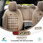 Σετ Καλύμματα Αυτοκινήτου Otom GTI Sports Design Universal Βαμβακερό Ύφασμα και Δερματίνη Εμπρός και Πίσω 11 Τεμαχίων Μπέζ