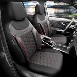 Σετ Καλύμματα Αυτοκινήτου Otom Carbon Design Universal Βαμβακερό Ύφασμα και Δερματίνη Εμπρός και Πίσω 11 Τεμαχίων Μαύρο / Κόκκινο