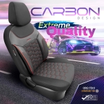 Σετ Καλύμματα Αυτοκινήτου Otom Carbon Design Universal Βαμβακερό Ύφασμα και Δερματίνη Εμπρός και Πίσω 11 Τεμαχίων Μαύρο / Κόκκινο