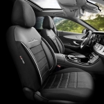 Σετ Καλύμματα Αυτοκινήτου Otom Comfortline Design Universal Ύφασμα Sued και Δερματίνη Εμπρός και Πίσω 11 Τεμαχίων Μαύρο με Λευκή Ρίγα