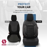 Σετ Καλύμματα Αυτοκινήτου Otom Comfortline Design Universal Ύφασμα Sued και Δερματίνη Εμπρός και Πίσω 11 Τεμαχίων Μαύρο με Λευκή Ρίγα