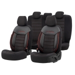 Σετ Καλύμματα Αυτοκινήτου Otom Comfortline Design Universal Ύφασμα Sued και Δερματίνη Εμπρός και Πίσω 11 Τεμαχίων Μαύρο με Κόκκινη Ρίγα
