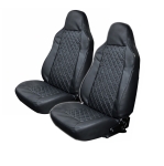 Δερμάτινη Ταπετσαρία Για Μπροστινά Καθίσματα με Συγκολλημένο Προσκέφαλο 2 Τεμάχια Μαύρη