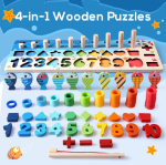 Ξύλινο Παιχνίδι Montessori για Παιδιά Παζλ Αριθμών / Ταξινομητής Σχημάτων