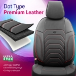 Σετ Καλύμματα Αυτοκινήτου Otom Core Design Binek Universal Βαμβακερό Ύφασμα και Δερματίνη Εμπρός και Πίσω 11 Τεμαχίων Γκρί με Κόκκινη Ρίγα