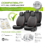 Σετ Καλύμματα Αυτοκινήτου Otom Core Design Binek Universal Βαμβακερό Ύφασμα και Δερματίνη Εμπρός και Πίσω 11 Τεμαχίων Γκρί με Κόκκινη Ρίγα