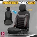 Σετ Καλύμματα Αυτοκινήτου Otom Individual Design Universal Βαμβακερό Ύφασμα και Δερματίνη Εμπρός και Πίσω 11 Τεμαχίων Μαύρο / Γκρί με Κόκκινη Ρίγα
