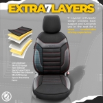 Σετ Καλύμματα Αυτοκινήτου Otom Individual Design Universal Βαμβακερό Ύφασμα και Δερματίνη Εμπρός και Πίσω 11 Τεμαχίων Μαύρο / Γκρί με Κόκκινη Ρίγα