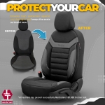 Σετ Καλύμματα Αυτοκινήτου Otom Individual Design Binek Universal Βαμβακερό Ύφασμα και Δερματίνη Εμπρός και Πίσω 11 Τεμαχίων Μαύρο / Γκρί