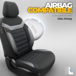 Σετ Καλύμματα Αυτοκινήτου Otom Individual Design Binek Universal Βαμβακερό Ύφασμα και Δερματίνη Εμπρός και Πίσω 11 Τεμαχίων Μαύρο / Γκρί με Μπλέ Ρίγα