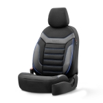 Σετ Καλύμματα Αυτοκινήτου Otom Individual Design Binek Universal Βαμβακερό Ύφασμα και Δερματίνη Εμπρός και Πίσω 11 Τεμαχίων Μαύρο / Γκρί με Μπλέ Ρίγα