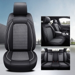 Σετ Καλύμματα Αυτοκινήτου Universal Ύφασμα και ECO Δέρμα Εμπρός και Πίσω Μαύρο με Λευκή Ρίγα