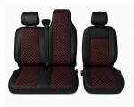 Σετ Καλύμματα Αυτοκινήτου για 2+1 RENAULT MASTER III 2010 - 2019 ECO Δέρμα Μαύρο με Κόκκινο Κέντημα