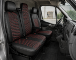 Σετ Καλύμματα Αυτοκινήτου για 2+1 RENAULT MASTER III 2010 - 2019 ECO Δέρμα Μαύρο με Κόκκινο Κέντημα