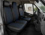 Σετ Καλύμματα Αυτοκινήτου για 2+1 RENAULT MASTER III 2010 - 2019 ECO Δέρμα Μαύρο με Μπλέ Κέντημα