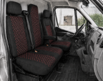 Σετ Καλύμματα Αυτοκινήτου για 2+1 RENAULT MASTER III 2010 - 2019 Ύφασμα Μαύρο με Κόκκινο Κέντημα