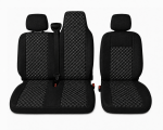 Σετ Καλύμματα Αυτοκινήτου για 2+1 RENAULT MASTER III 2010 - 2019 Ύφασμα Μαύρο με Λευκό Κέντημα