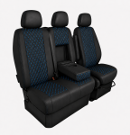 Σετ Καλύμματα Αυτοκινήτου για 2+1 MERCEDES SPRINTER W906 2006 - 2018 ECO Δέρμα Μαύρο με Μπλέ Κέντημα
