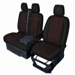 Σετ Καλύμματα Αυτοκινήτου για 2+1 FORD TRANSIT CUSTOM 2009+ ECO Δέρμα Μαύρο με Κόκκινο Κέντημα