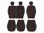 Σετ Καλύμματα Αυτοκινήτου για 2+1 FORD TRANSIT CUSTOM 2009+ ECO Δέρμα Μαύρο με Κόκκινο Κέντημα