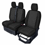 Σετ Καλύμματα Αυτοκινήτου για 2+1 FORD TRANSIT CUSTOM 2009+ ECO Δέρμα Μαύρο με Λευκό Κέντημα