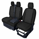 Σετ Καλύμματα Αυτοκινήτου για 2+1 FORD TRANSIT CUSTOM 2009+ ECO Δέρμα Μαύρο με Λευκό Κέντημα