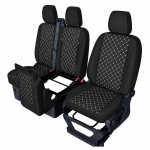 Σετ Καλύμματα Αυτοκινήτου για 2+1 FORD TRANSIT CUSTOM 2009+ ECO Δέρμα Μαύρο με Λευκό Κέντημα