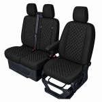 Σετ Καλύμματα Αυτοκινήτου για 2+1 FORD TRANSIT CUSTOM 2009+ ECO Δέρμα Μαύρο με Μαύρο Κέντημα
