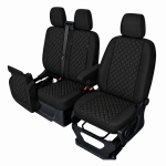 Σετ Καλύμματα Αυτοκινήτου για 2+1 FORD TRANSIT CUSTOM 2009+ ECO Δέρμα Μαύρο με Μαύρο Κέντημα