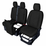 Σετ Καλύμματα Αυτοκινήτου για 2+1 FORD TRANSIT CUSTOM 2009+ ECO Δέρμα Μαύρο με Μαύρο Κέντημα
