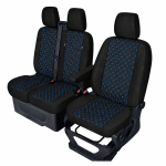 Σετ Καλύμματα Αυτοκινήτου για 2+1 FORD TRANSIT CUSTOM 2009+ ECO Δέρμα Μαύρο με Μπλέ Κέντημα