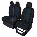 Σετ Καλύμματα Αυτοκινήτου για 2+1 FORD TRANSIT CUSTOM 2009+ ECO Δέρμα Μαύρο με Μπλέ Κέντημα