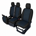 Σετ Καλύμματα Αυτοκινήτου για 2+1 FORD TRANSIT CUSTOM 2009+ ECO Δέρμα Μαύρο με Μπλέ Κέντημα