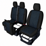 Σετ Καλύμματα Αυτοκινήτου για 2+1 FORD TRANSIT CUSTOM 2009+ ECO Δέρμα Μαύρο με Μπλέ Κέντημα