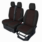 Σετ Καλύμματα Αυτοκινήτου για 2+1 FORD TRANSIT CUSTOM 2009+ Ύφασμα Μαύρο με Κόκκινο Κέντημα