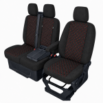 Σετ Καλύμματα Αυτοκινήτου για 2+1 FORD TRANSIT CUSTOM 2009+ Ύφασμα Μαύρο με Κόκκινο Κέντημα
