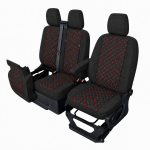 Σετ Καλύμματα Αυτοκινήτου για 2+1 FORD TRANSIT CUSTOM 2009+ Ύφασμα Μαύρο με Κόκκινο Κέντημα