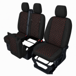 Σετ Καλύμματα Αυτοκινήτου για 2+1 FORD TRANSIT CUSTOM 2009+ Ύφασμα Μαύρο με Κόκκινο Κέντημα