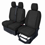 Σετ Καλύμματα Αυτοκινήτου για 2+1 FORD TRANSIT CUSTOM 2009+ Ύφασμα Μαύρο με Λευκό Κέντημα