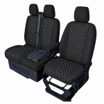 Σετ Καλύμματα Αυτοκινήτου για 2+1 FORD TRANSIT CUSTOM 2009+ Ύφασμα Μαύρο με Λευκό Κέντημα