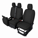 Σετ Καλύμματα Αυτοκινήτου για 2+1 FORD TRANSIT CUSTOM 2009+ Ύφασμα Μαύρο με Λευκό Κέντημα