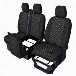 Σετ Καλύμματα Αυτοκινήτου για 2+1 FORD TRANSIT CUSTOM 2009+ Ύφασμα Μαύρο με Λευκό Κέντημα