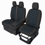 Σετ Καλύμματα Αυτοκινήτου για 2+1 FORD TRANSIT CUSTOM 2009+ Ύφασμα Μαύρο με Μπλέ Κέντημα