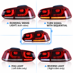 Πίσω Φανάρια Led Vw Golf 6 2008 - 2014 Gti R Design Τρέχουμενο Φλας Κόκκινα Σετ 2τμχ